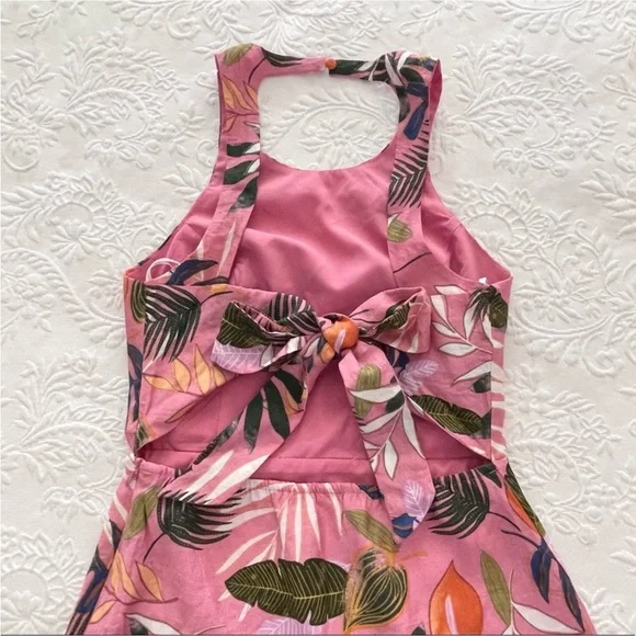 NWOT Lulus Exotic Escape Pink Tropical Print Sleeveless Tie-Back Mini Dress - Picture 6 of 12